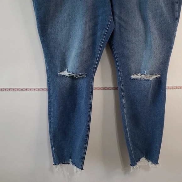 Good American x Zara High Rise Skinny Jeans Medium Wash Women's 30W/62 Distress - Picture 7 of 16